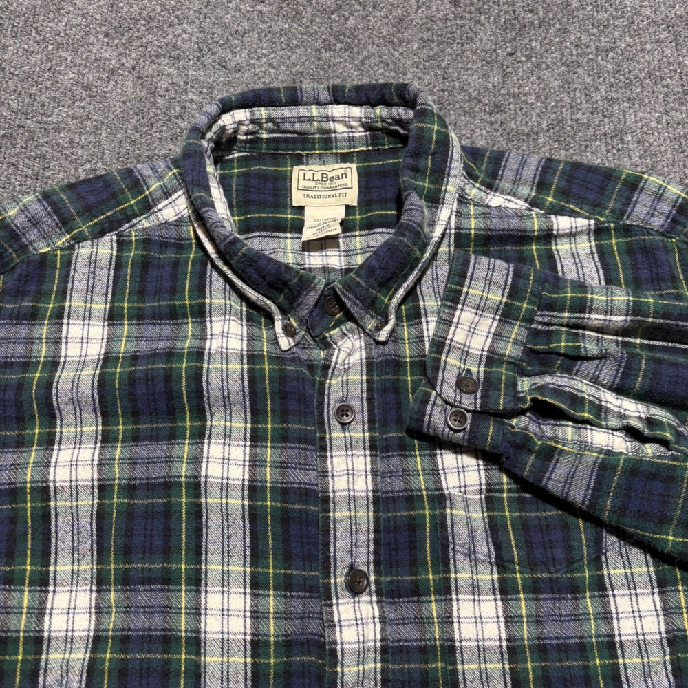 LL Bean Traditional Fit Flannel Shirt Mens XL Regular Green Plaid 228061